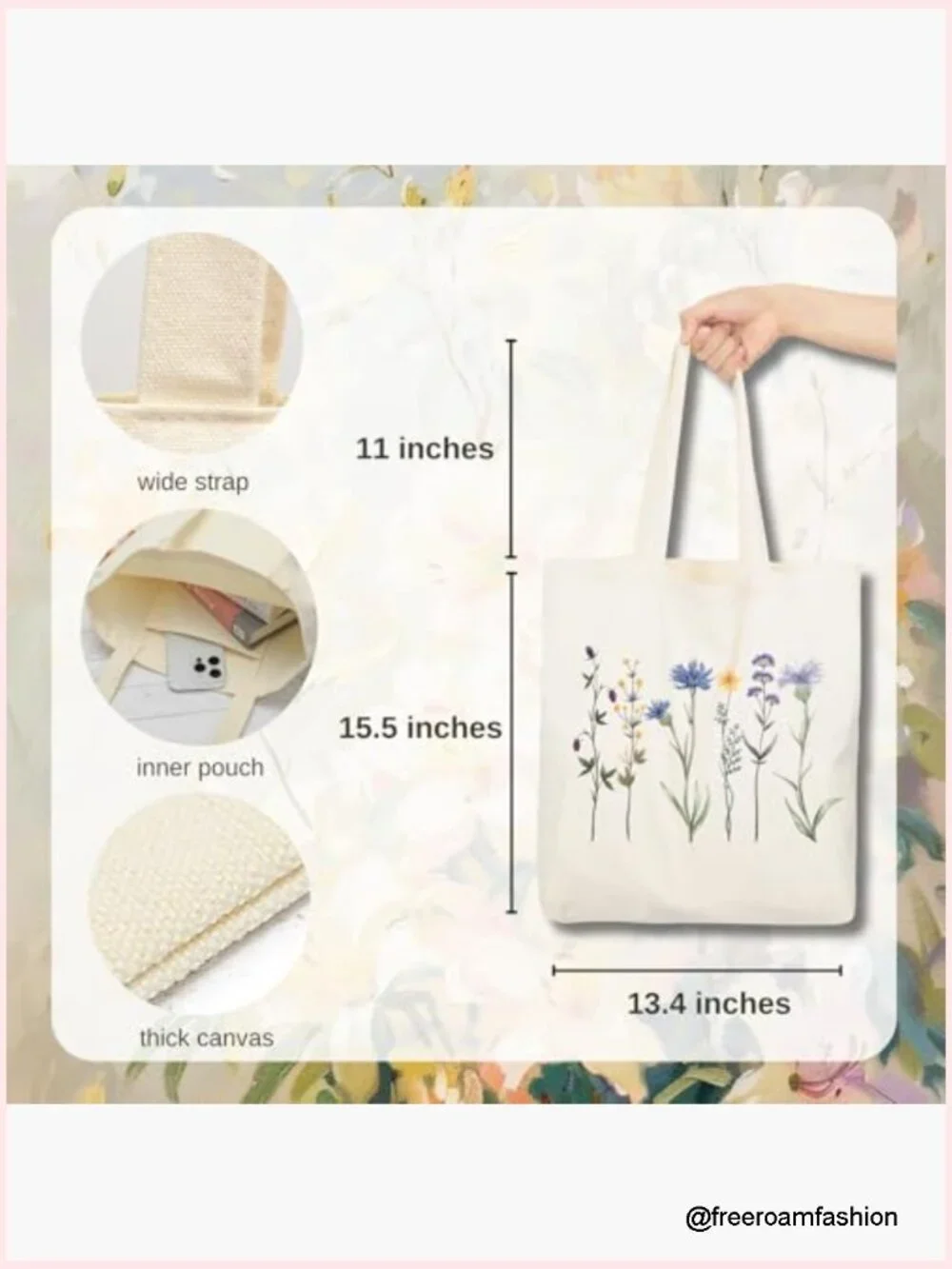 Canvas Tote Bag with Inner Pocket, 15.7x13.8 Inches, Heavyweight Durable